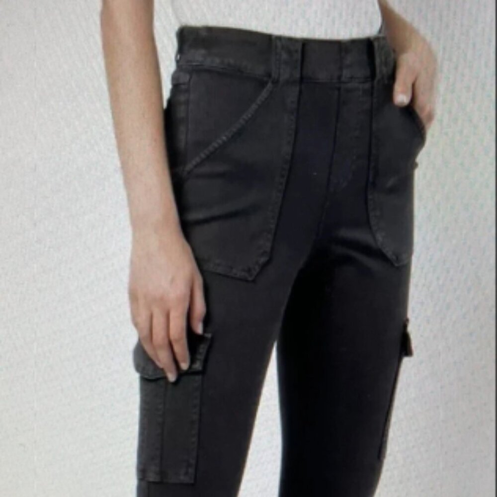 SPANX Cargo Pants Women's Medium Stretch Twill Ankle Washed Black 20311R NWT